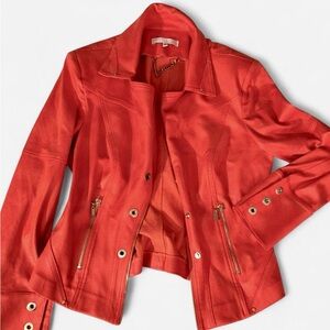 Made in France 🇫🇷 Women's Vibrant Orange Leather Jacket